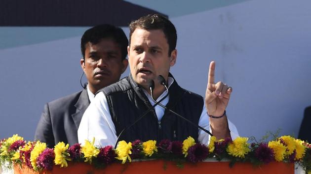 Newly elected Congress president Rahul Gandhi gestures while speaking at a ceremony at the party headquarters in New Delhi on Saturday. (AFP) Newly elected Congress president Rahul Gandhi gestures while speaking at a ceremony at the party headquarters in New Delhi on Saturday. (AFP)