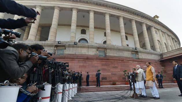 PM Narendra Modi addresses the media on the first day of the Parliament’s winter session in New Delhi on Friday. (PTI) 
