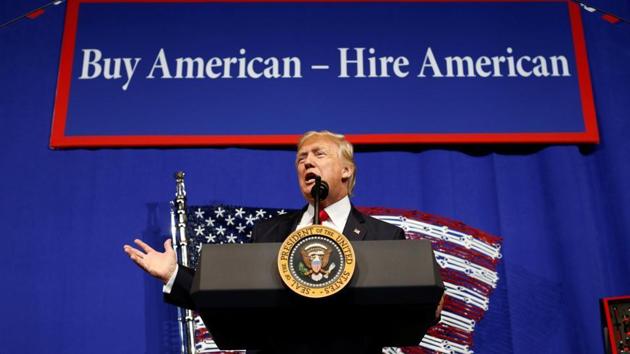 US President Donald Trump speaks before signing an executive order directing federal agencies to recommend changes to H1-B visa program in Wisconsin in April.(File)