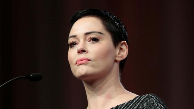 Rose McGowan addresses the audience during the opening session of the three-day Women's Convention at Cobo Center in Detroit, Michigan, U.S., October 27, 2017.