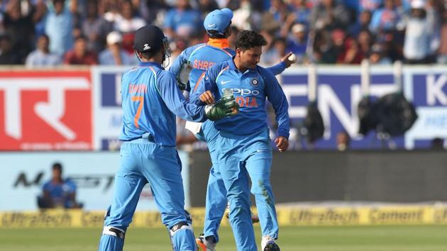 Kuldeep Yadav, who took 3-42, got Niroshan Dickwella in the 28th over.  (BCCI ) 
