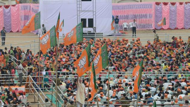 Bharatiya Janata Party flags seen around supporters participating in a rally addressed by Prime Minister Narendra Modi at Surendranagar,Gujarat. (AFP file) Bharatiya Janata Party flags seen around supporters participating in a rally addressed by Prime Minister Narendra Modi at Surendranagar,Gujarat. (AFP file)