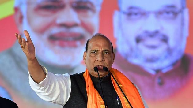 Union home minister Rajnath Singh speaks during the Parivartan Rally in Bengaluru. (PTI Photo) Union home minister Rajnath Singh speaks during the Parivartan Rally in Bengaluru. (PTI Photo)
