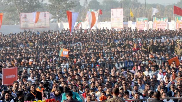 Crowd at the mega camp in Unnao district. (HT Photo) Crowd at the mega camp in Unnao district. (HT Photo)