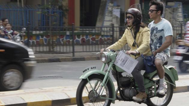 A 1965 BSA Bantam zooms past other vehicles during the fiesta. The event was organised by the Dadar Sanskrutik Manch.  (Hemanshi Kamani /HT Photo) 