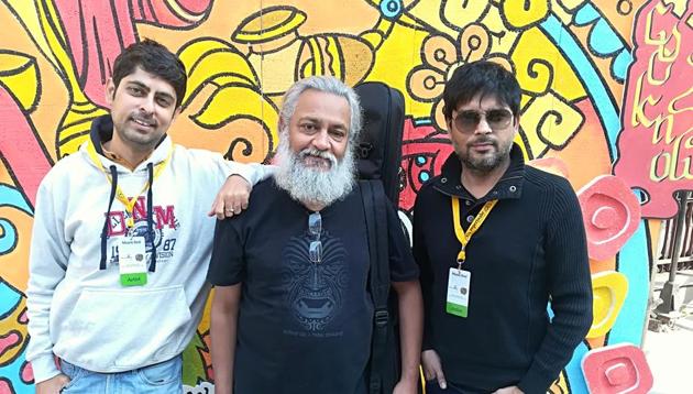 Varun Grover, Rahul Ram and Sanjay Rajoura in Lucknow. (HT Photo) Varun Grover, Rahul Ram and Sanjay Rajoura in Lucknow. (HT Photo)
