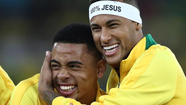 Gabriel Jesus of Brazil and Neymar celebrate with their gold medals after beating Germany in the Rio Olympics football final at the Maracana Stadium on August 20, 2016 (file pic). (Getty Images) Gabriel Jesus of Brazil and Neymar celebrate with their gold medals after beating Germany in the Rio Olympics football final at the Maracana Stadium on August 20, 2016 (file pic). (Getty Images)