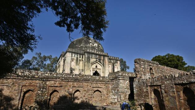 The Lodi-era Bara Lao ka Gumbad at Vasant Vihar is a nearly 600-year-old monument and contains tombs and a mosque in its complex. Built in rubble masonry, it was once decorated with blue glazed tiles, inscriptions and plaster work and was recently rid of squatters. (Sanchit Khanna / HT Photo) The Lodi-era Bara Lao ka Gumbad at Vasant Vihar is a nearly 600-year-old monument and contains tombs and a mosque in its complex. Built in rubble masonry, it was once decorated with blue glazed tiles, inscriptions and plaster work and was recently rid of squatters. (Sanchit Khanna / HT Photo)