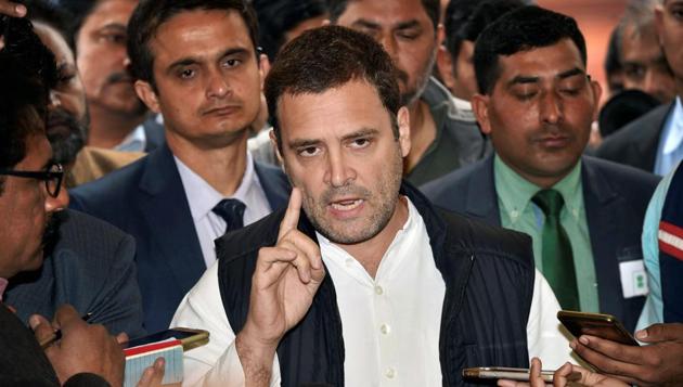 Congress president Rahul Gandhi addresses the media during the winter session at Parliament House in New Delhi on Tuesday. (PTI) Congress president Rahul Gandhi addresses the media during the winter session at Parliament House in New Delhi on Tuesday. (PTI)