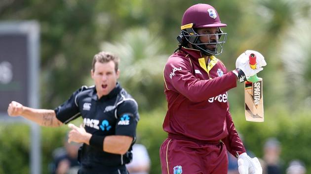 Chris Gayle was dismissed by Doug Bracewell (L) during the first ODI cricket match between New Zealand and the West Indies at Cobham Oval in Whangarei. (AFP) Chris Gayle was dismissed by Doug Bracewell (L) during the first ODI cricket match between New Zealand and the West Indies at Cobham Oval in Whangarei. (AFP)