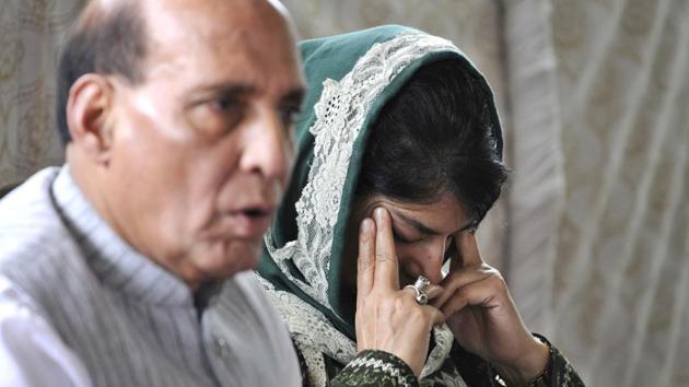 (L to R): Home Minister Rajnath Singh and Jammu and Kashmir Chief Minister Mehbooba Mufti during a press conference in Srinagar late August last year. Singh expressed confidence that peace would be restored in Jammu and Kashmir and reaffirmed that Kashmir is and would continue to be an integral part of India. (Waseem Andrabi / HT Photo) (L to R): Home Minister Rajnath Singh and Jammu and Kashmir Chief Minister Mehbooba Mufti during a press conference in Srinagar late August last year. Singh expressed confidence that peace would be restored in Jammu and Kashmir and reaffirmed that Kashmir is and would continue to be an integral part of India. (Waseem Andrabi / HT Photo)