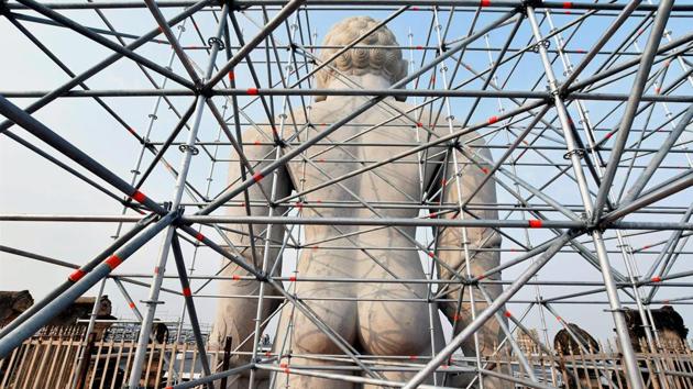 Out of the three lifts planned, one is exclusively for transporting materials to be used for the statue’s holy bath, with the other two reserved for use by guests and visitors during the festival. (PTI)