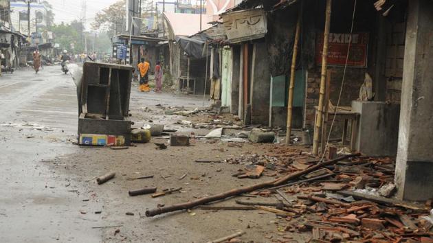 File picture of shops vandalised during the communal flare up in North 24 Parganas district of Bengal in July 2017.(Samir Jana)