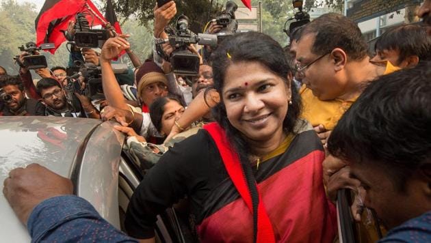 DMK MP Kanimozhi was acquitted by a special court in the 2G scam case, in New Delhi.(PTI Photo)