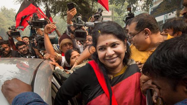 DMK MP Kanimozhi after she was acquitted by a special court in the 2G scam case, in New Delhi on Thursday. (PTI Photo) DMK MP Kanimozhi after she was acquitted by a special court in the 2G scam case, in New Delhi on Thursday. (PTI Photo)