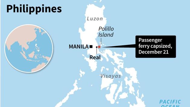 Map locating the area where a ferry capsized in the Philippines.(AFP Photo)