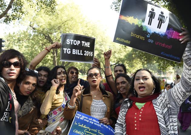 Members from transgender community protesting against the Transgender Persons (Protection of Rights) Bill, New Delhi, December 17, 2017(Arvind Yadav/HT PHOTO)