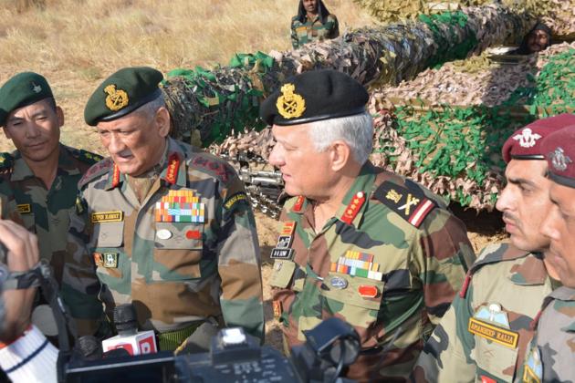 Army chief General Bipin Rawat addressed media persons in Barmer where he was present to observe military preparedness during the Indian Army’s exercise ‘Hamesha Vijayee’. (HT Photo) Army chief General Bipin Rawat addressed media persons in Barmer where he was present to observe military preparedness during the Indian Army’s exercise ‘Hamesha Vijayee’. (HT Photo)