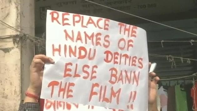 Hindu Jagran Manch holds a protest outside CBFC regional office in Kolkata against Bengali film ‘Rangberonger Kohri’. (ANI) Hindu Jagran Manch holds a protest outside CBFC regional office in Kolkata against Bengali film ‘Rangberonger Kohri’. (ANI)