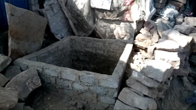Picture of toilet construction which was left incomplete near residence of an old couple in slum area of Mandideep about one month ago (HT photo) Picture of toilet construction which was left incomplete near residence of an old couple in slum area of Mandideep about one month ago (HT photo)