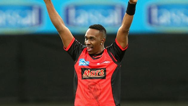 Dwayne Bravo of the Melbourne Renegades celebrates the wicket of Alex Doolan of the Hobart Hurricanes during the Big Bash League on Thursday. (Cricket Australia/Getty Images) Dwayne Bravo of the Melbourne Renegades celebrates the wicket of Alex Doolan of the Hobart Hurricanes during the Big Bash League on Thursday. (Cricket Australia/Getty Images)