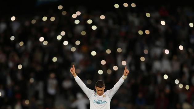 Real Madrid’s Cristiano Ronaldo celebrates winning the FIFA Club World Cup after a 1-0 win against Gremio FBPA at Zayed Sports City Stadium in Abu Dhabi, United Arab Emirates on December 16, 2017. (Amr Abdallah Dalsh / REUTERS) Real Madrid’s Cristiano Ronaldo celebrates winning the FIFA Club World Cup after a 1-0 win against Gremio FBPA at Zayed Sports City Stadium in Abu Dhabi, United Arab Emirates on December 16, 2017. (Amr Abdallah Dalsh / REUTERS)