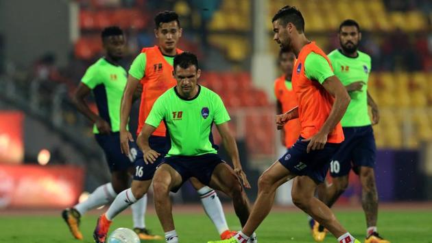 Delhi Dynamos players warm-up ahead of their Indian Super League clash against ATK in Kolkata on Saturday. (ISL) Delhi Dynamos players warm-up ahead of their Indian Super League clash against ATK in Kolkata on Saturday. (ISL)