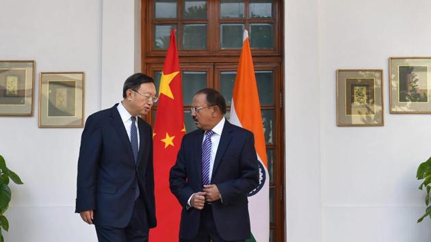 National Security Advisor Ajit Doval meets Chinese State Councillor Yang Jiechi for the 20th round of annual boundary negotiations in New Delhi on Friday. (Arun Sharma / PTI)