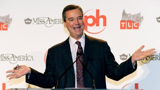This file photo taken on January 27, 2010 shows suspended CEO of the Miss America Organization Sam Haskell III during a news conference in Las Vegas, Nevada. (AFP) This file photo taken on January 27, 2010 shows suspended CEO of the Miss America Organization Sam Haskell III during a news conference in Las Vegas, Nevada. (AFP)