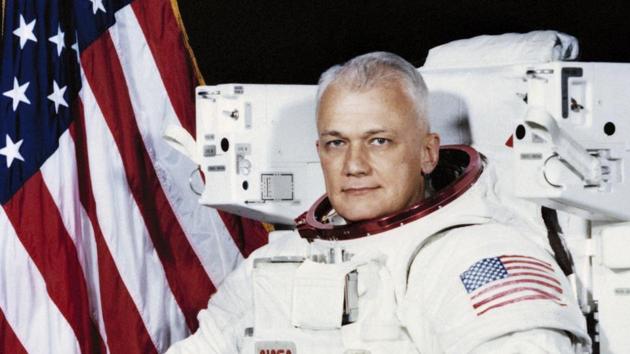 This 1982 photo made available by NASA shows astronaut Bruce McCandless II, wearing a Shuttle Extravehicular Activity (EVA) Suit with Manned Maneuvering Unit (MMU) in Houston.(AP File Photo)