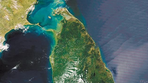 A satellite image of where the Ram Setu is believed to be located – in the shallow straits between India and Sri Lanka where the Sethusamudram shipping canal project is being proposed.(HT File Photo) A satellite image of where the Ram Setu is believed to be located – in the shallow straits between India and Sri Lanka where the Sethusamudram shipping canal project is being proposed.(HT File Photo)