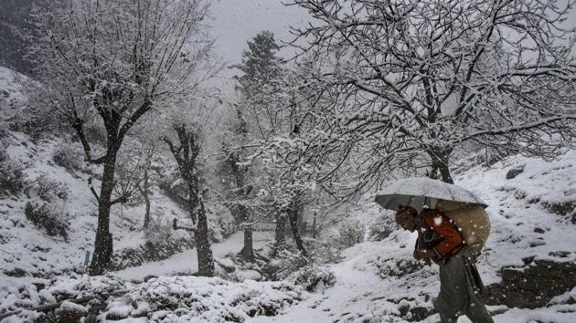 A man walks on a snow-covered road at Tangmarg in Baramulla district of north Kashmir. (PTI) A man walks on a snow-covered road at Tangmarg in Baramulla district of north Kashmir. (PTI)