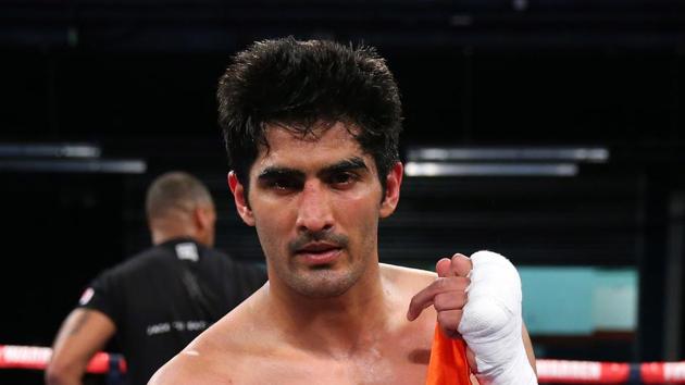 Vijender Singh defeated Ernest Amuzu to retain his WBO Oriental and Asia Pacific Super middleweight titles on Saturday. (Getty Images) Vijender Singh defeated Ernest Amuzu to retain his WBO Oriental and Asia Pacific Super middleweight titles on Saturday. (Getty Images)