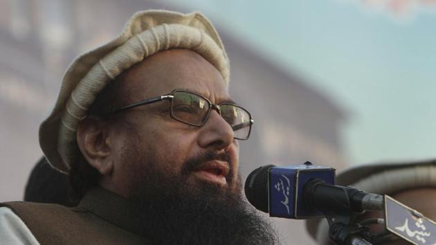 Hafiz Saeed addresses an anti American rally in Lahore.(AP Photo)