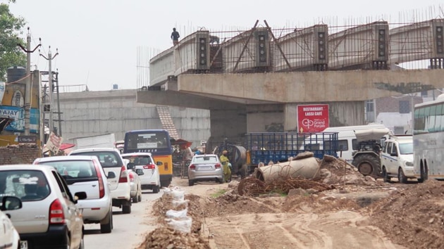 The flyover under construction at Banur on the Zirakpur-Patiala highway. (HT File Photo) The flyover under construction at Banur on the Zirakpur-Patiala highway. (HT File Photo)