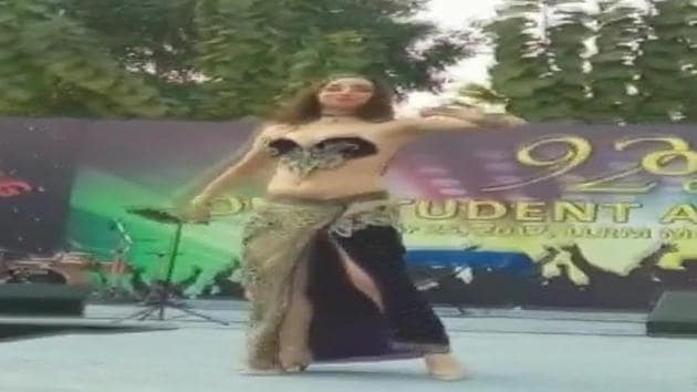 Belly dance performance at an alumni function of state-run Lala Lajpat Rai Medical College. (Photo tweeted by ANI) Belly dance performance at an alumni function of state-run Lala Lajpat Rai Medical College. (Photo tweeted by ANI)