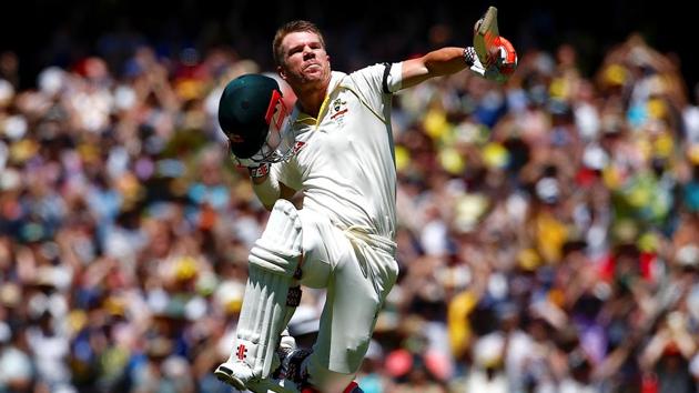 Australia's David Warner celebrates reaching his century during the first day of the fourth Ashes Test against England in Melbourne on Tuesday. (Reuters) Australia's David Warner celebrates reaching his century during the first day of the fourth Ashes Test against England in Melbourne on Tuesday. (Reuters)