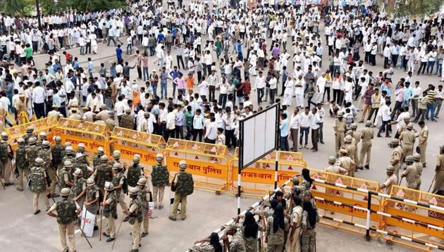 File Photo of farmers protesting during their Mahapadav (sit-in) demanding implementation of Swaminathan Commission Report in Bikaner. (PTI File Photo) File Photo of farmers protesting during their Mahapadav (sit-in) demanding implementation of Swaminathan Commission Report in Bikaner. (PTI File Photo)