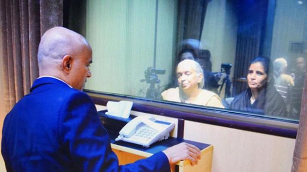 In this handout photo released by Pakistan Foreign Minister, Kulbhushan Jadhav (left) meets his wife (right) and mother in Islamabad, on Monday. (AP) In this handout photo released by Pakistan Foreign Minister, Kulbhushan Jadhav (left) meets his wife (right) and mother in Islamabad, on Monday. (AP)