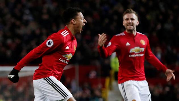 Manchester United's Jesse Lingard celebrates scoring their second goal with Luke Shaw against Burnley at Old Trafford, Manchester. (REUTERS) Manchester United's Jesse Lingard celebrates scoring their second goal with Luke Shaw against Burnley at Old Trafford, Manchester. (REUTERS)