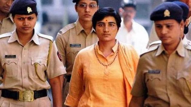 The NIA court said Pragya Singh Thakur cannot be exonerated of conspiracy charges as she was aware about a motorcycle that was used in the blast.(HT File Photo)