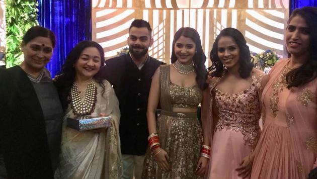 Virat Kohli and Anushka Sharma’s second reception saw many Bollywood superstars, members of the Indian cricket team and members of the sports fraternity grace the occasion in Mumbai. MS Dhoni and Sachin Tendulkar graced the occasion with their wives.(Twitter/Saina Nehwal)