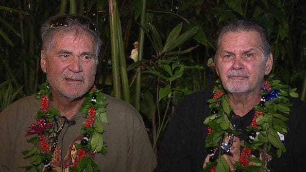 In this image from a video provided by Honolulu news station KHON, Alan Robinson and Walter Macfarlane are interviewed in Honolulu. The two Hawaii men grew up as best friends and recently learned that they are actually brothers. (AP) In this image from a video provided by Honolulu news station KHON, Alan Robinson and Walter Macfarlane are interviewed in Honolulu. The two Hawaii men grew up as best friends and recently learned that they are actually brothers. (AP)