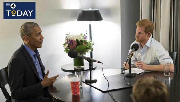 In this undated BBC handout photo made available on Wednesday, former President of the United States Barack Obama is interviewed by Britain's Prince Harry for the BBC Radio 4 Today programme that he guest edited. (AP) In this undated BBC handout photo made available on Wednesday, former President of the United States Barack Obama is interviewed by Britain's Prince Harry for the BBC Radio 4 Today programme that he guest edited. (AP)