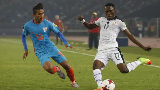 Nongdamba Naorem scored a wonderful goal for Indian Arrows vs Shillong Lajong, but the goal papered over the last season’s I-League runners-up having a bad day in the office. (AP) Nongdamba Naorem scored a wonderful goal for Indian Arrows vs Shillong Lajong, but the goal papered over the last season’s I-League runners-up having a bad day in the office. (AP)