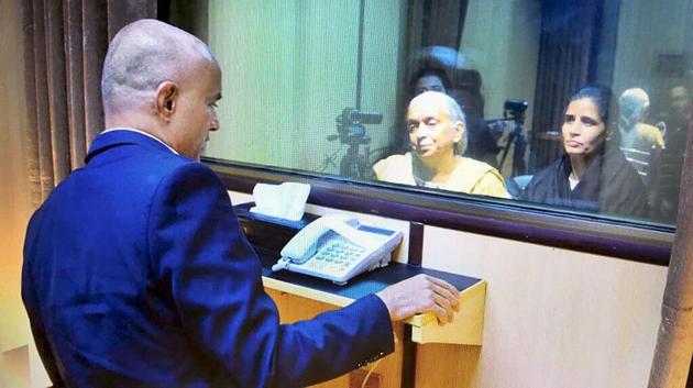 Kulbhushan Jadhav's wife and mother meet him at the Pakistan Foreign Office in Islamabad on Monday. (PTI) Kulbhushan Jadhav's wife and mother meet him at the Pakistan Foreign Office in Islamabad on Monday. (PTI)