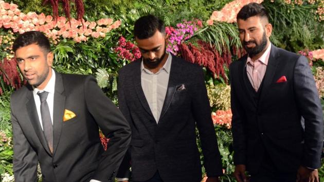 Indian cricketers Ravichandran Ashwin, KL Rahul and Cheteshwar Pujara were at the wedding reception as well. (IANS) 