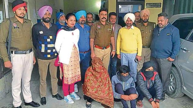 The murder accused in police custody in Ludhiana on Wednesday. (HT Photo) The murder accused in police custody in Ludhiana on Wednesday. (HT Photo)