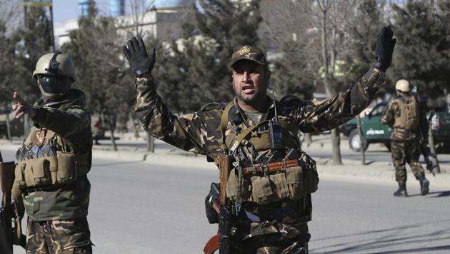 Security personnel arrive outside the site of a suicide attack in Kabul, Afghanistan. (AP Photo) Security personnel arrive outside the site of a suicide attack in Kabul, Afghanistan. (AP Photo)