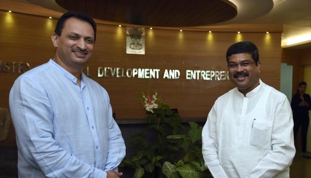 Minister of skill development and entrepreneurship Dharmendra Pradhan and minister of state skill development and entrepreneurship Anant Kumar Hegde in New Delhi, September 4, 2017 (Sonu Mehta/HT PHOTO) Minister of skill development and entrepreneurship Dharmendra Pradhan and minister of state skill development and entrepreneurship Anant Kumar Hegde in New Delhi, September 4, 2017 (Sonu Mehta/HT PHOTO)